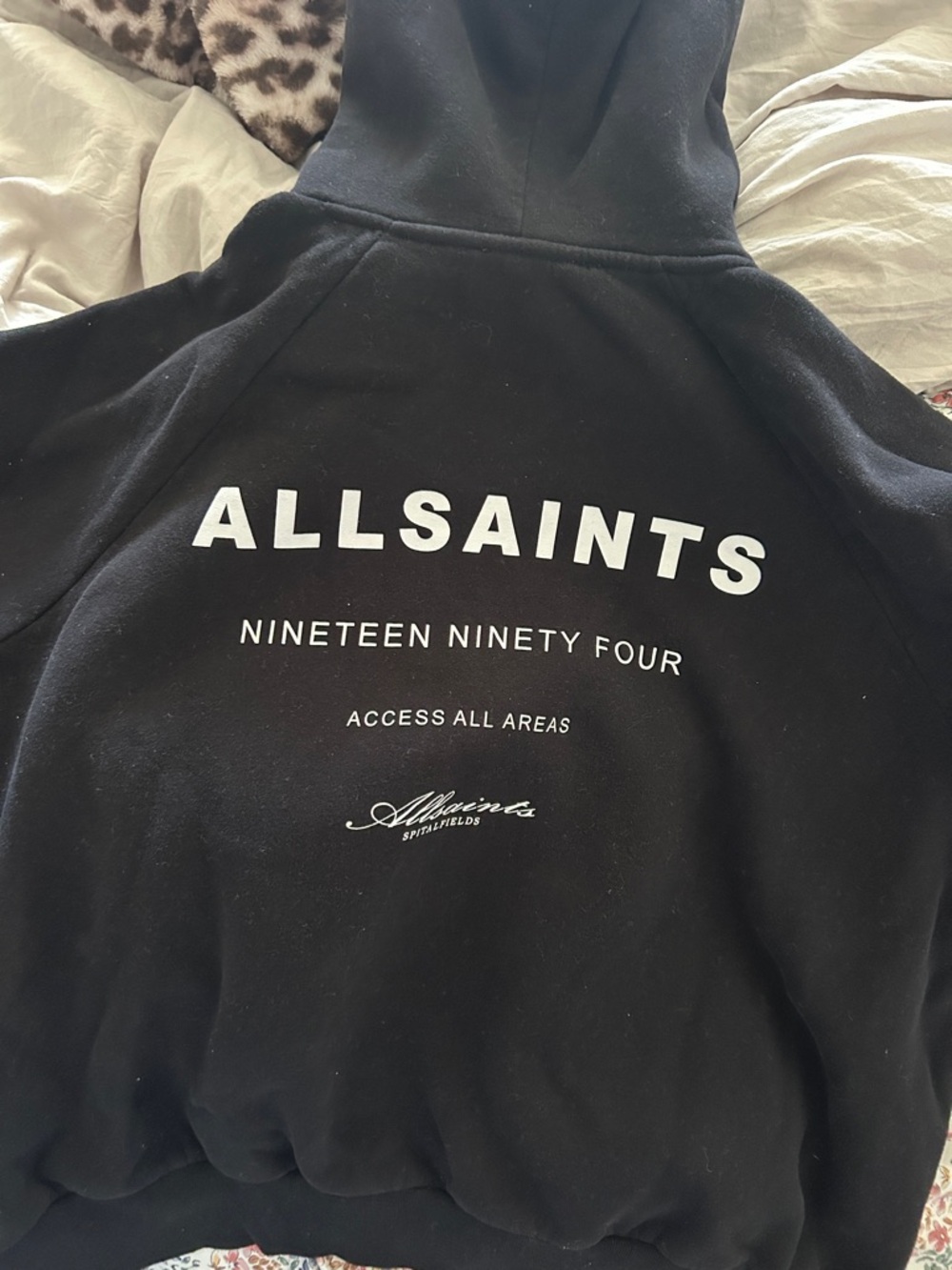 AllSaints Black Pullover Hoodie with Subtle Logo Tag